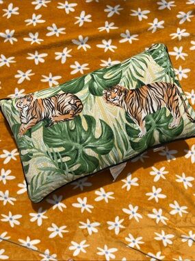 allen + roth Tropical Leaf Tiger Jungle Print Rectangular Outdoor Throw Pillow
